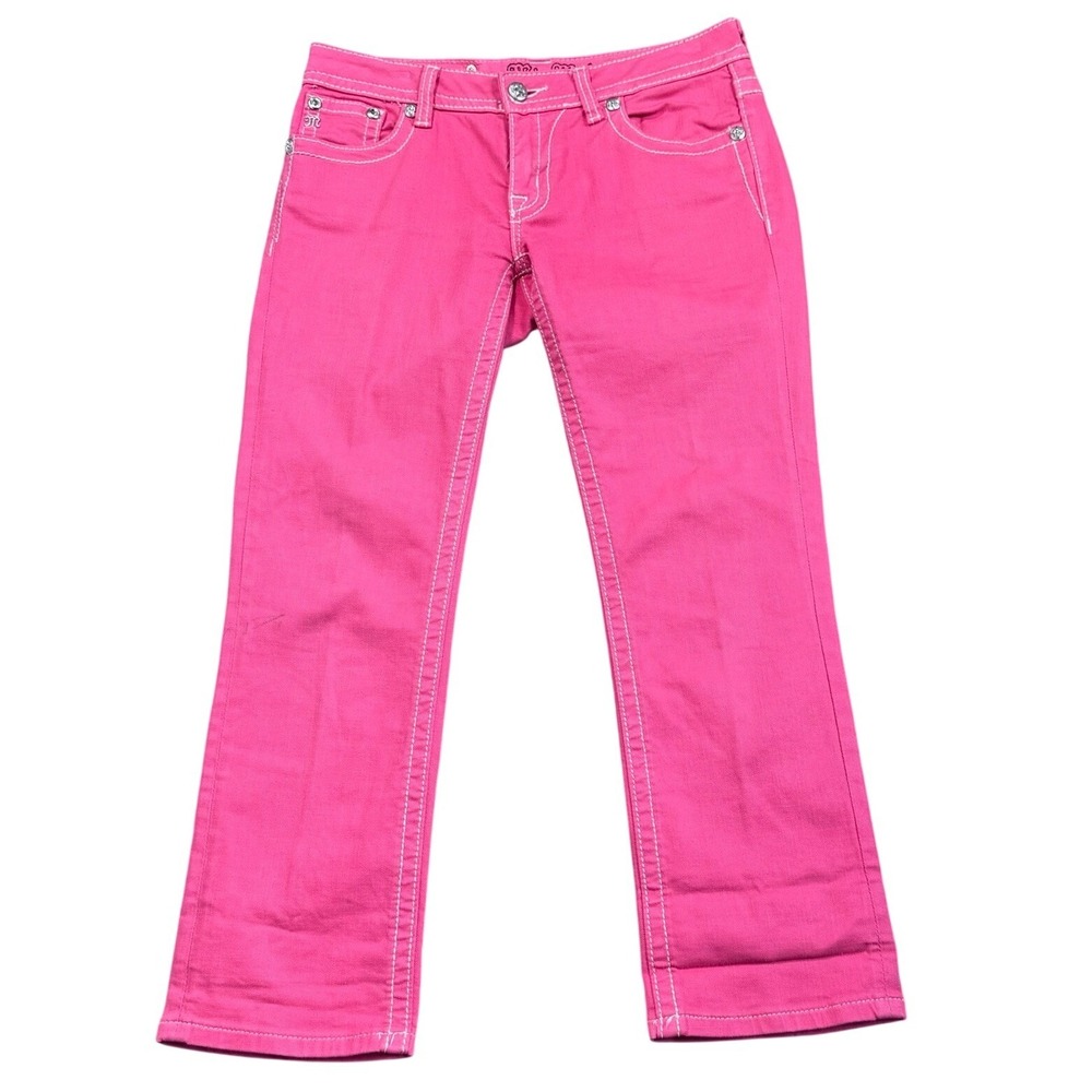 MISS ME Women's 28 Melon Pink Cropped Embellished Jeans Sequin Lace Y2K JES794C2